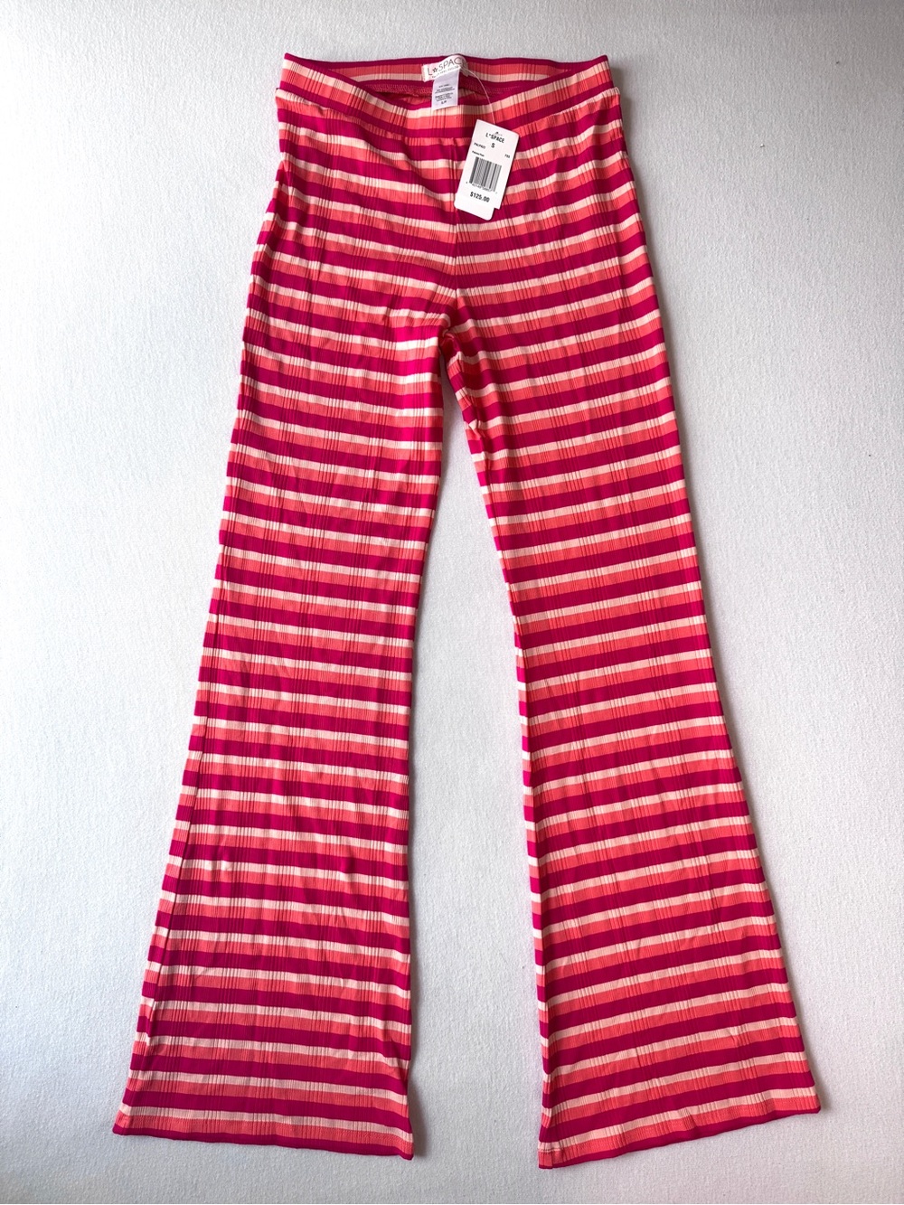L*Space Paloma Striped Flare Pants Pink Orange Ribbed High Waist NWT Small